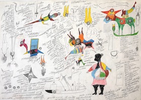 Carlo Zinelli, Donna e animali a più colori, 1970