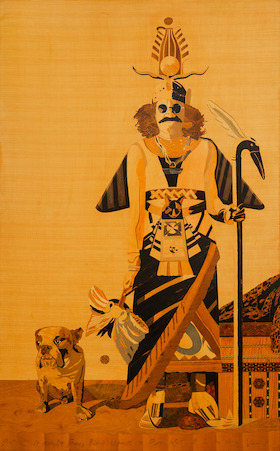 Eduardo Arroyo, Portrait du peintre Francis Biras déguisé en Pierre Loti, et son chien Vamos, 1973