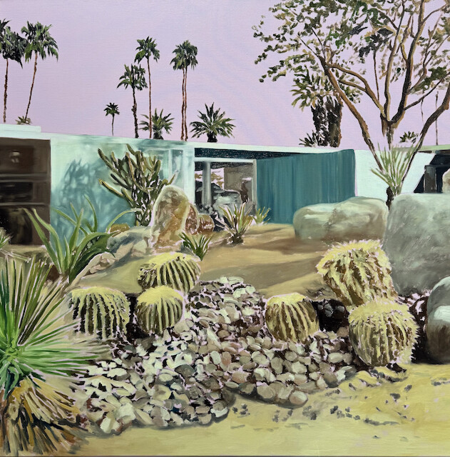 Eamon O'Kane, Palm Springs House with Pink Sky and Cacti, 2024